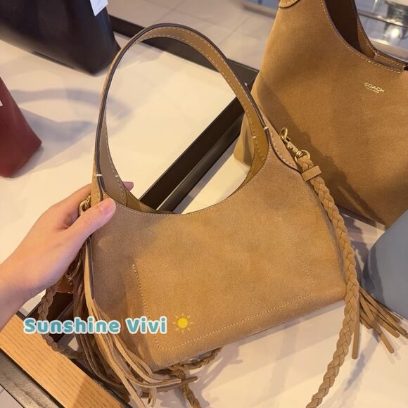 Coach Handbags - Coach Tan Suede Shoulder Bag with Braided Strap